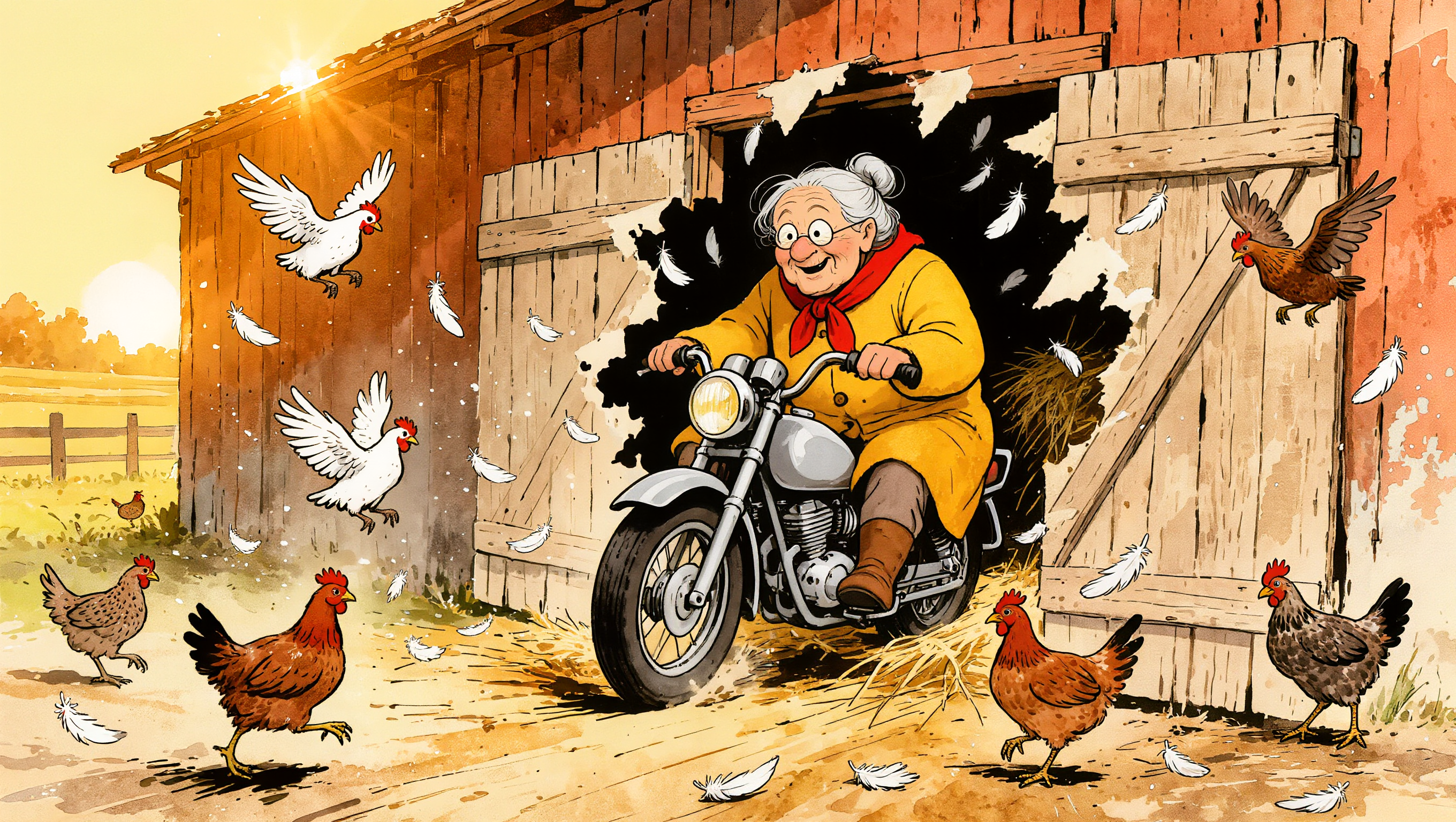 Meine Oma fährt im Hühnerstall Motorrad