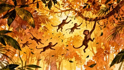 Die Affen rasen durch den Wald